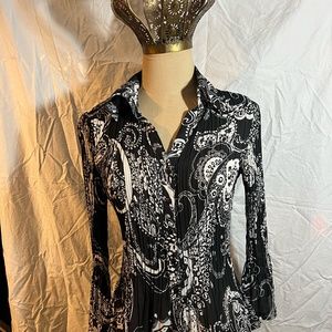 Sunny Leigh Black & White Paisley Print Chiffon Blouse Small